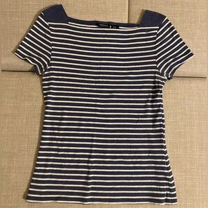 Jones & Co - Pima & Modal - Navy & White Striped Boatneck Short Sleeve Top